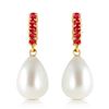 Image 1 : Genuine 8.4 ctw Pearl & Ruby Earrings Jewelry 14KT Yellow Gold - REF-25F6Z