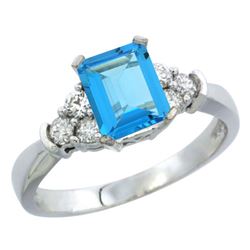 Natural 1.48 ctw swiss-blue-topaz & Diamond Engagement Ring 14K White Gold - REF-52K3R