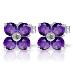 Genuine 1.15 ctw Amethyst Earrings Jewelry 14KT White Gold - REF-19N3R