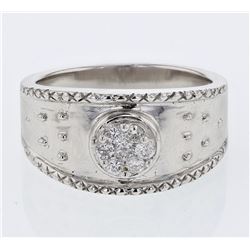 Flower Center Prong-Set Diamond Ring in 14K White Gold - REF-49M3F