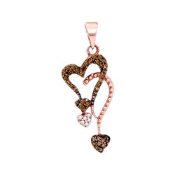 0.2 CTW Red Colored Diamond Cluster Heart Droplet Pendant 10K Rose Gold