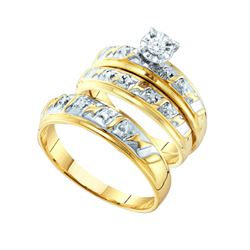 0.07 CTW His & Hers Natural Diamond Solitaire Matching Bridal Ring 14K Multi-Tone Gold