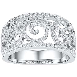 0.63 CTW Natural Diamond Swirl Filigree Band 10K White Gold