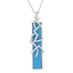 14KWhite Gold 5.83CTW Turquoise & Diamond Necklace - REF-62M3F