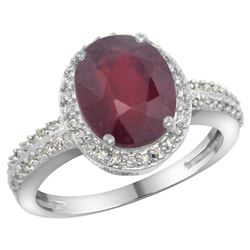 Natural 2.56 ctw Ruby & Diamond Engagement Ring 14K White Gold - REF-46W9K