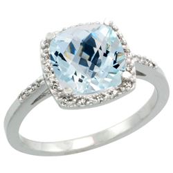 Natural 3.92 ctw Aquamarine & Diamond Engagement Ring 14K White Gold - REF-58A2V