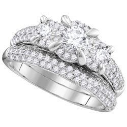 1.33 CTW Natural 3-stone Diamond Bridal Engagement Ring 14K White Gold