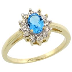 Natural 0.67 ctw Swiss-blue-topaz & Diamond Engagement Ring 14K Yellow Gold - REF-48K6R