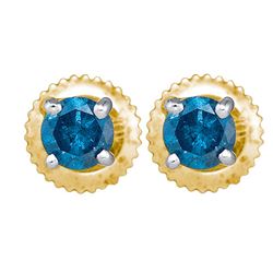 0.25 CTW Blue Colored Diamond Solitaire Stud Earrings 10K Yellow Gold