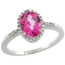 Natural 1.2 ctw Pink-topaz & Diamond Engagement Ring 14K White Gold - REF-23F2N