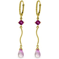 Genuine 3.5 ctw Pink Topaz Earrings Jewelry 14KT Yellow Gold - REF-35V4W