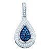 Image 1 : 0.2 CTW Blue Colored Diamond Teardrop Cluster Pendant 14K White Gold