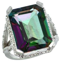 Natural 13.72 ctw Mystic-topaz & Diamond Engagement Ring 10K White Gold - REF-65M2H