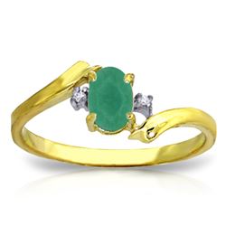 Genuine 0.51 ctw Emerald & Diamond Ring Jewelry 14KT Yellow Gold - REF-32M2T