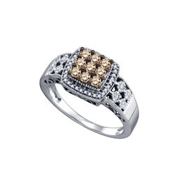 0.55 CTW Cognac-brown Colored Diamond Cluster Ring 10K White Gold