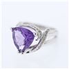 Image 1 : Trillian Amethyst Antique Diamond Cocktail Ring in 14K White Gold - REF-96N3A