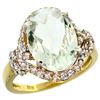 Image 1 : Natural 5.89 ctw green-amethyst & Diamond Engagement Ring 14K Yellow Gold - REF-88V8F