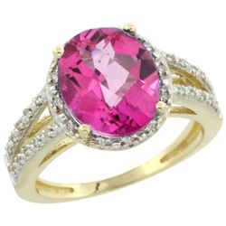 Natural 3.47 ctw Pink-topaz & Diamond Engagement Ring 14K Yellow Gold - REF-46X3A