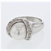 Image 1 : South Sea Pearl Ring w/ Pave-set Diamonds in 14K White Gold - REF-111R2K