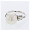 Image 1 : South Sea Pearl w/ Baguette & Round Diamond Ring in 14K White Gold - REF-78W9H