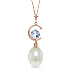 Genuine 4.5 ctw Pearl & Aquamarine Necklace Jewelry 14KT Rose Gold - REF-21X9M