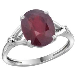 Natural 3.65 ctw Ruby & Diamond Engagement Ring 10K White Gold - REF-29G7M