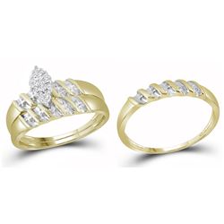 0.1 CTW Natural Diamond Marquise-shape Cluster Bridal Trio Mens Ring 10K Yellow Gold