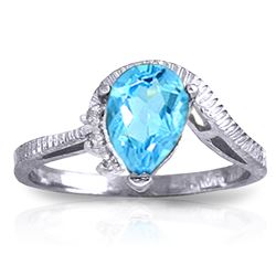 Genuine 1.52 ctw Blue Topaz & Diamond Ring Jewelry 14KT White Gold - REF-51Z4N