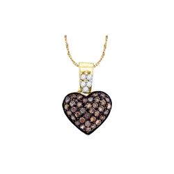 0.38 CTW Cognac-brown Colored Cluster Diamond Heart Pendant 10K Yellow Gold