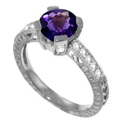 Genuine 1.80 ctw Amethyst & Diamond Ring Jewelry 14KT White Gold - REF-98Y3F