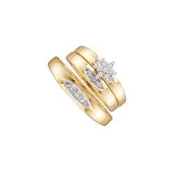 0.07 CTW His & Hers Natural Diamond Cluster Matching Bridal Ring 10K Yellow Gold