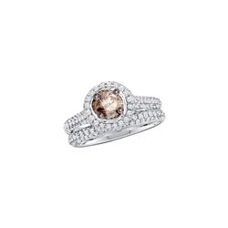 1.23 CTW Cognac-brown Diamond Solitaire Bridal Engagement Size 8 Set 1 & 1/4 Ctw 14K White Gold