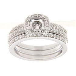 14K White Gold 0.65CTW Diamond Wedding Ring Set - REF-129W3H