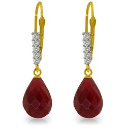 Genuine 17.75 ctw Ruby & Diamond Earrings Jewelry 14KT Yellow Gold - REF-41R6P