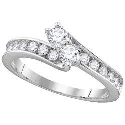 1.02 CTW Diamond 2-stone EGL Certified Bridal Engagement Ring 14K White Gold