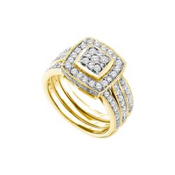 1 CTW Diamond Cluster 3-Piece Bridal Engagement Ring 14K Yellow Gold