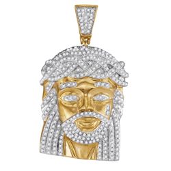 1 CTW Mens Natural Diamond Jesus Christ Messiah Charm Pendant 10K Yellow Gold