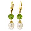 Image 1 : Genuine 11.10 ctw Pearl & Peridot Earrings Jewelry 14KT Yellow Gold - REF-26A6K