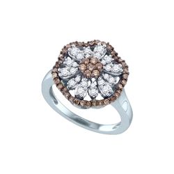 0.7 CTW Cognac-brown Colored Diamond Flower Cluster Ring 10K White Gold