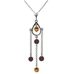 Genuine 1.50 ctw Citrine & Garnet Necklace Jewelry 14KT White Gold - REF-29K7V