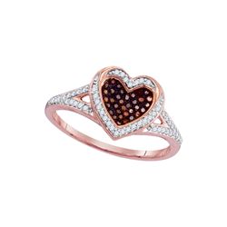 0.2 CTW Red Colored Diamond Heart Love Ring 10K Rose Gold