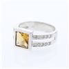 Image 1 : Princess Citrine Ring w/ Prong-set Split-shank Diamonds in 18K White Gold - REF-77X3Y