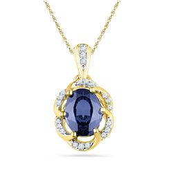 1.73 CTW Lab-Created Blue Sapphire Solitaire Diamond Pendant 10K Yellow Gold