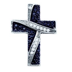 0.25 CTW Black Colored Diamond Asymmetric Christian Cross Faith Pendant 10K White Gold