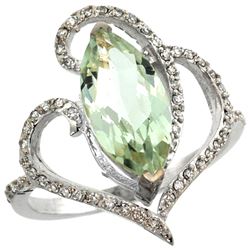 Natural 3.33 ctw Green-amethyst & Diamond Engagement Ring 14K White Gold - REF-77F5N