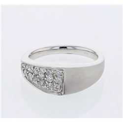 Pave-set Diamond Band w/ Brushed Finish in 14K White Gold - REF-77R4K