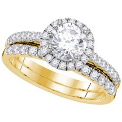 1.33 CTW Natural Diamond Halo Bridal Engagement Ring 14K Yellow Gold