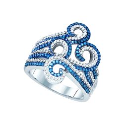 0.75 CTW Blue Colored Diamond Wide Swirled Cocktail Ring 10K White Gold