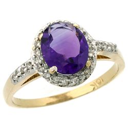 Natural 1.3 ctw Amethyst & Diamond Engagement Ring 14K Yellow Gold - REF-32M2H