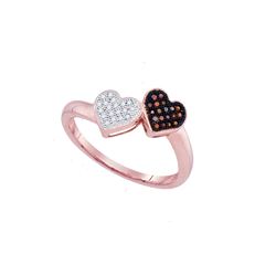 0.1 CTW Red Colored Diamond Heart Love Ring 10K Rose Gold